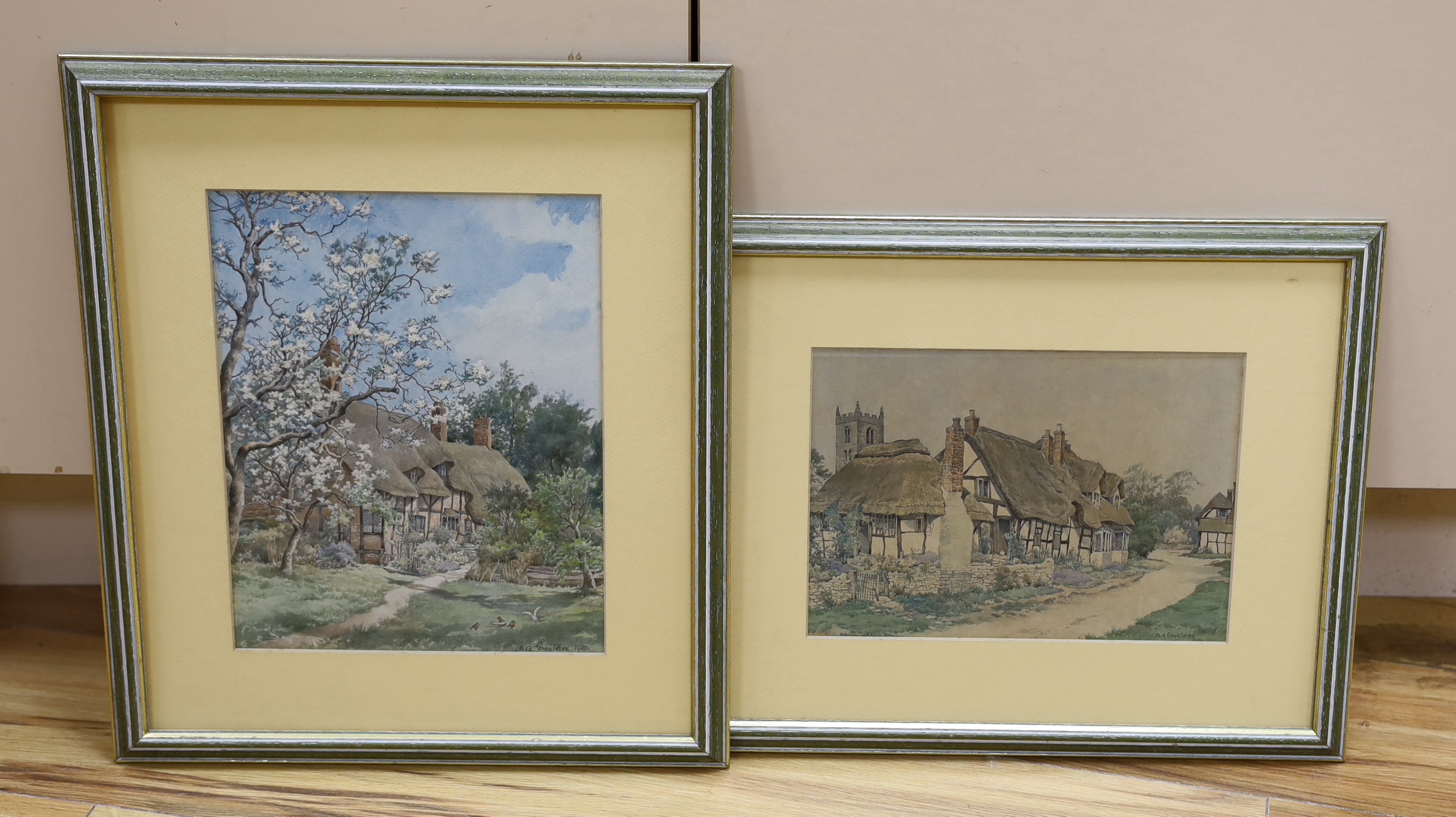 D. A. Greatorex (fl.1900-1930), two watercolours, Thatched cottages, each signed and dated 1950, largest 28 x 23cm